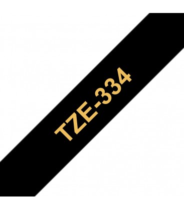 COMPATIBLE CON Brother TZe334 Cinta Laminada Generica de Etiquetas - Texto dorado sobre fondo negro - Ancho 12mm x 8 metros